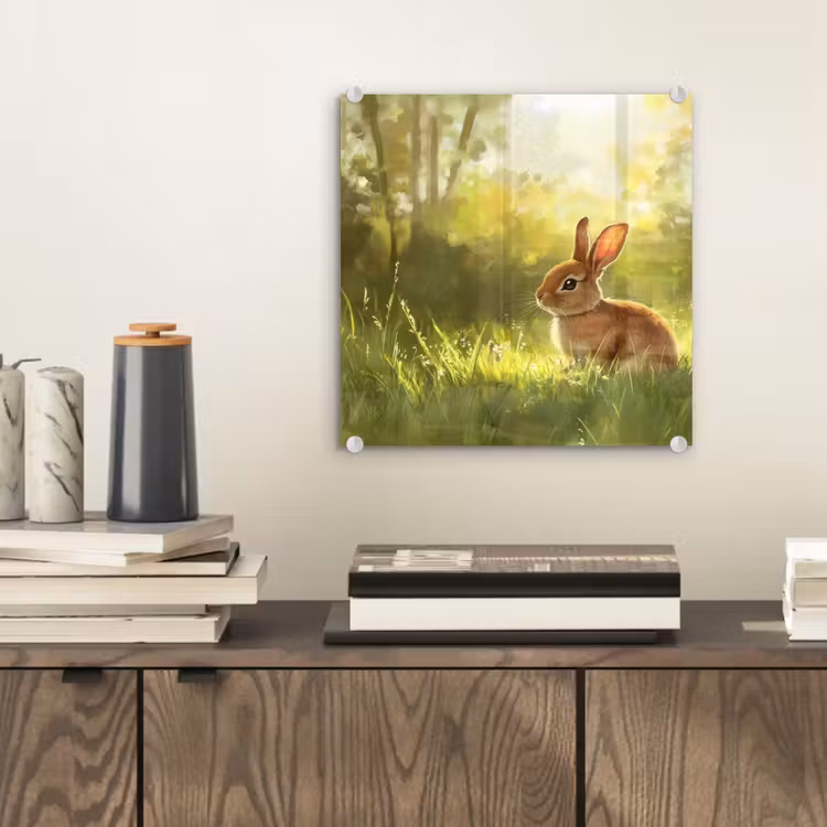 Glas schilderij - Konijn - Zonlicht - Bos — 2