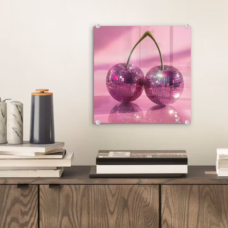 Glas schilderij - Glitter - Discobol - Roze - Kersen — 2