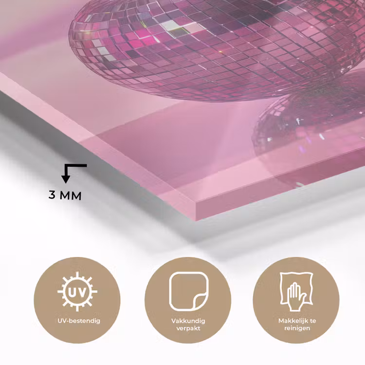Glas schilderij - Glitter - Discobol - Roze - Kersen — 3