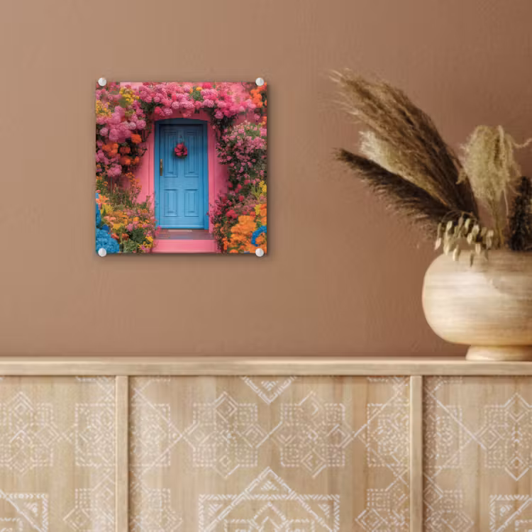 Glas schilderij - Bloemen - Deur - Roze — 6