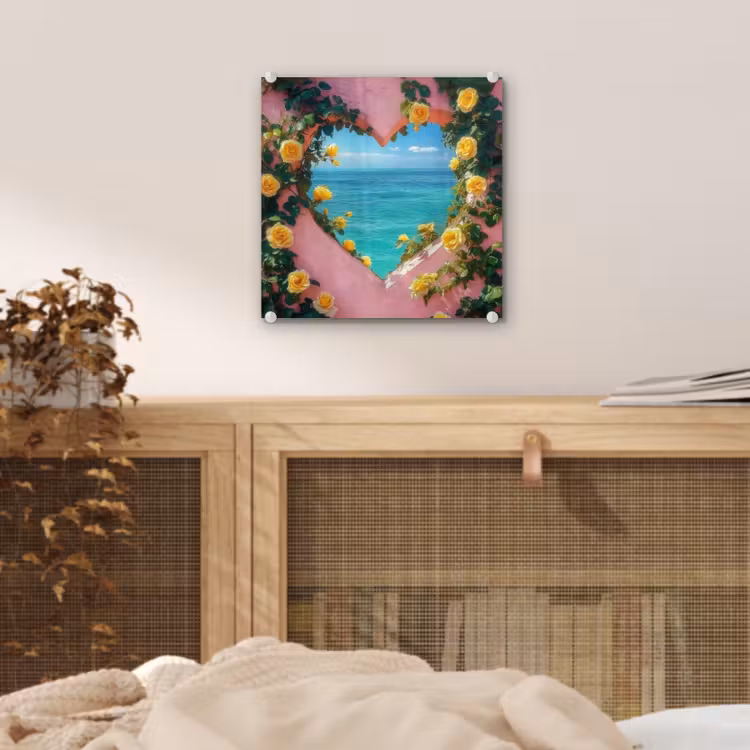 Glas schilderij - Hart - Zee - Muur — 5
