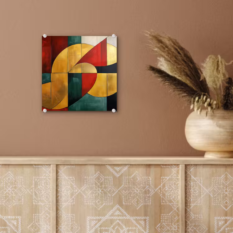 Glas schilderij - Abstract - Kerst - Goud - Rood - Groen — 6