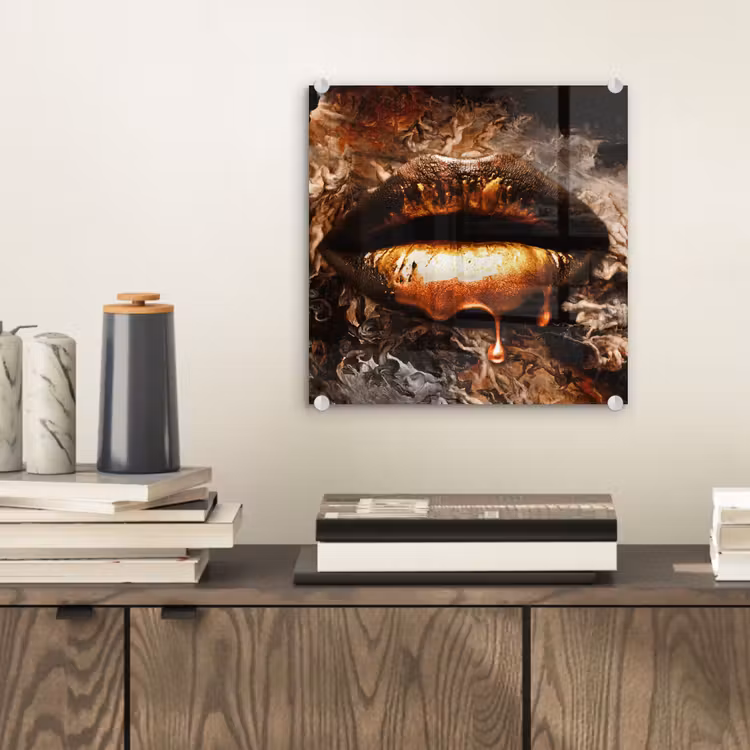 Glas schilderij - Goud - Lippen - Kunst — 2