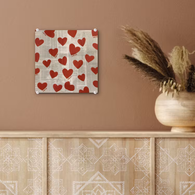 Glas schilderij - Hartjes - Krant - Loveyou — 6