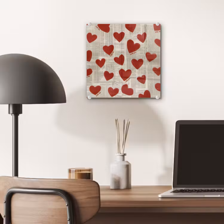 Glas schilderij - Hartjes - Krant - Loveyou — 7
