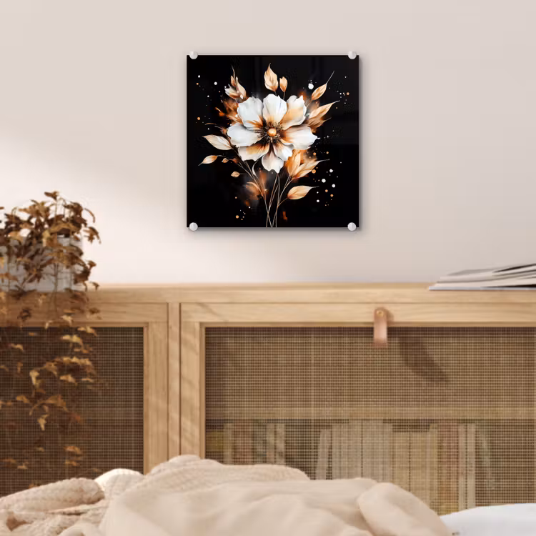 Glas schilderij - Bloem - Verf - Goud - Graffiti - Modern — 5