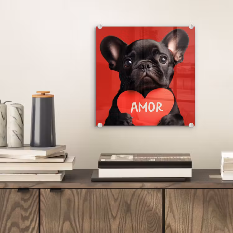 Glas schilderij - Amor - Hond - Hartje - Rood — 2