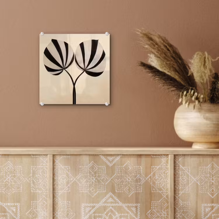 Glas schilderij - Bladeren - Gestreept - Stengel - Beige — 6