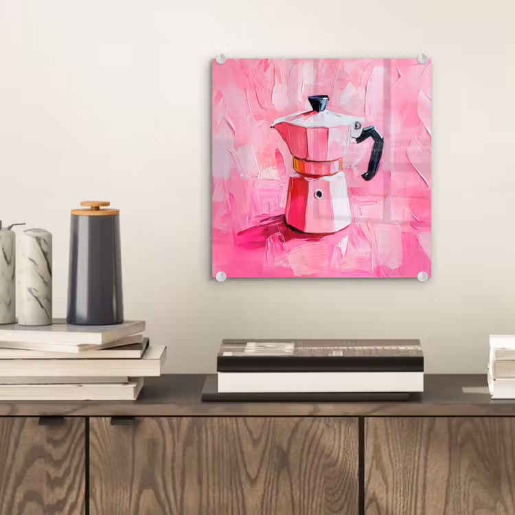 Glas schilderij - Roze - Verf - Coffee — 2