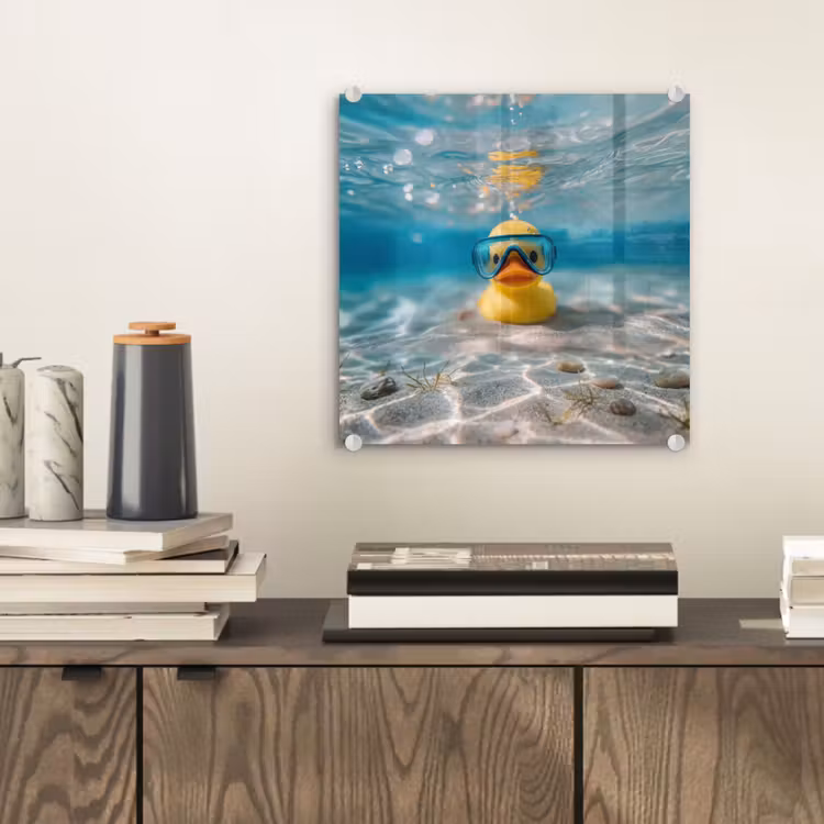 Glas schilderij - Duikbril - Eend - Water — 2