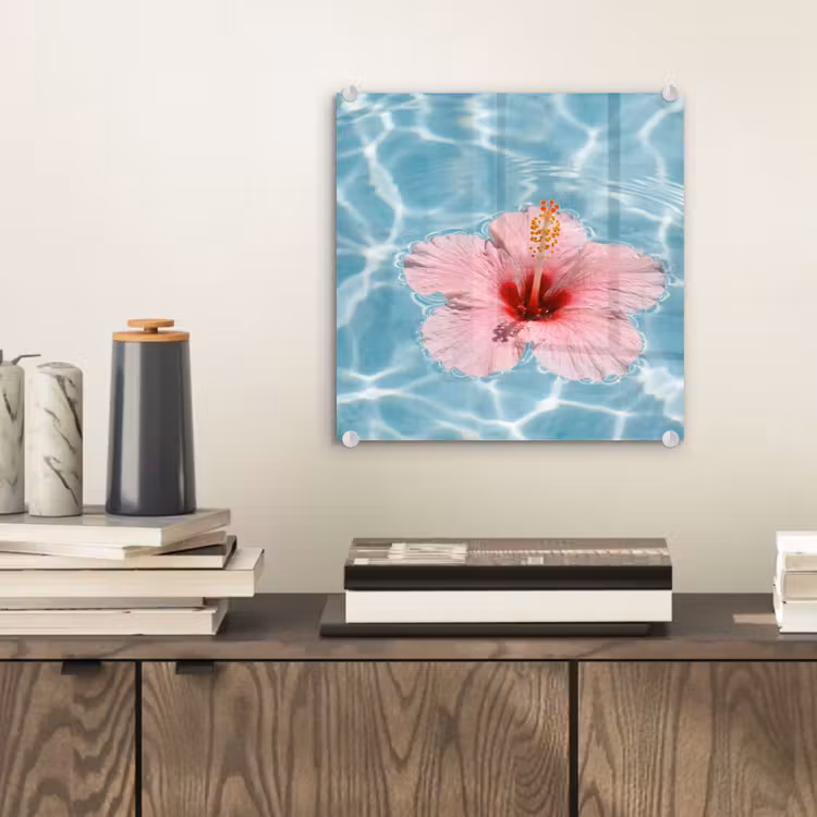 Glas schilderij - Hibiscus - Water - Roze — 2