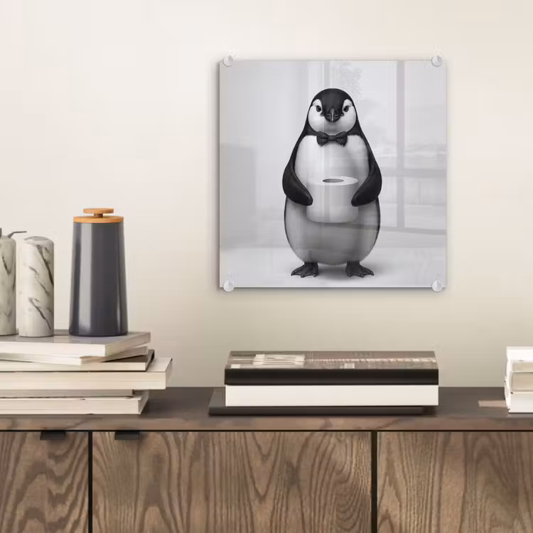 Glas schilderij - Pinguïn - WC rol - Wit — 2