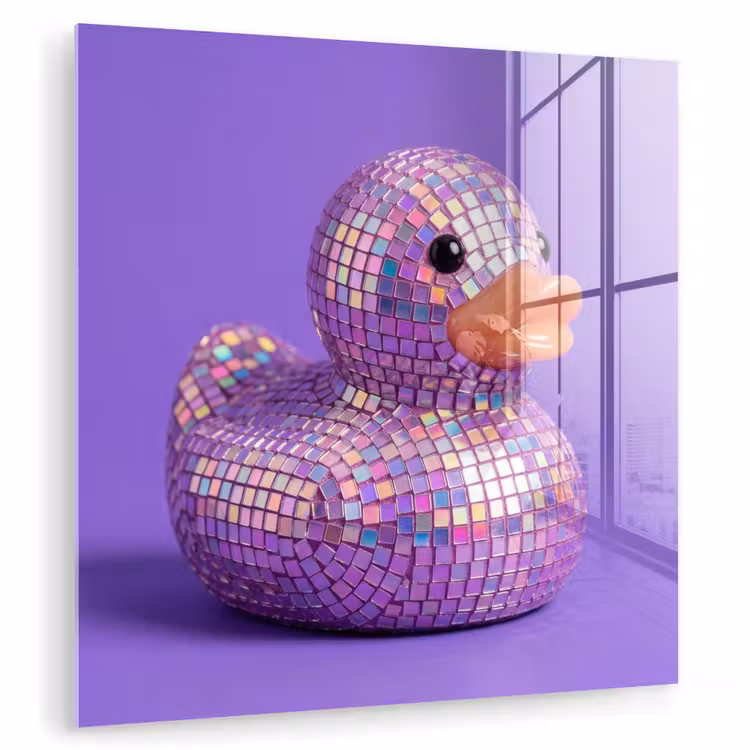 Glas schilderij - Disco - Eend - Paars — 1
