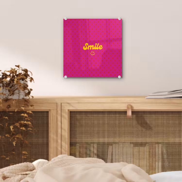 Glas schilderij - Smile - Stippen - Roze — 5