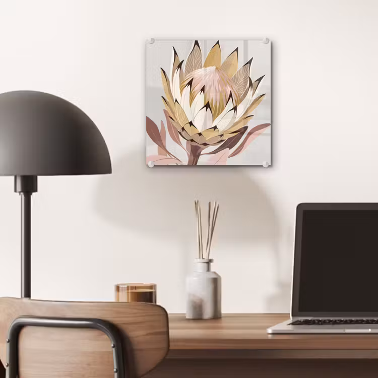 Glas schilderij - Protea - Bloem - Botanisch - Beige — 7