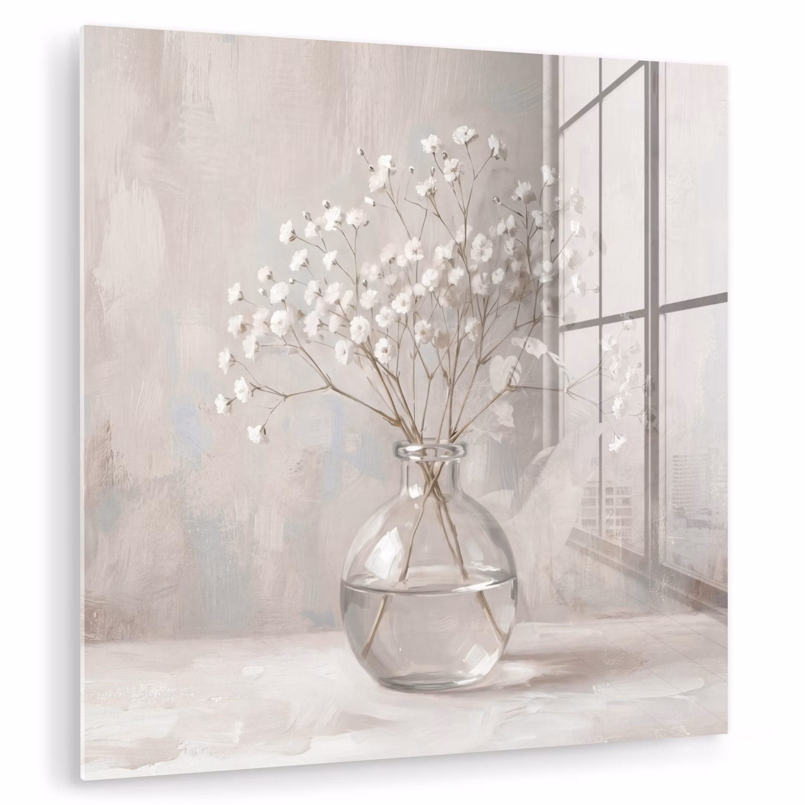 Glas schilderij - Gipskruid - Vaas - Wit — 1