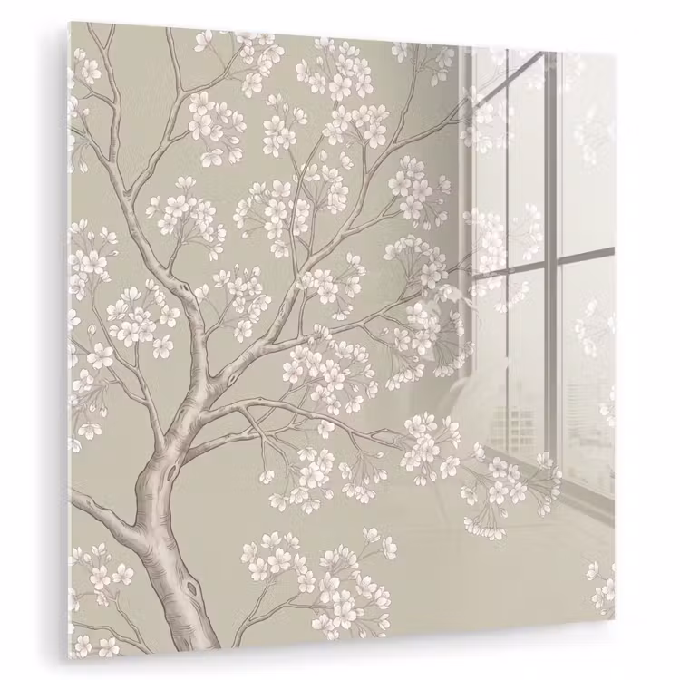 Glas schilderij - Sereen - Bloesem - Wit — 1