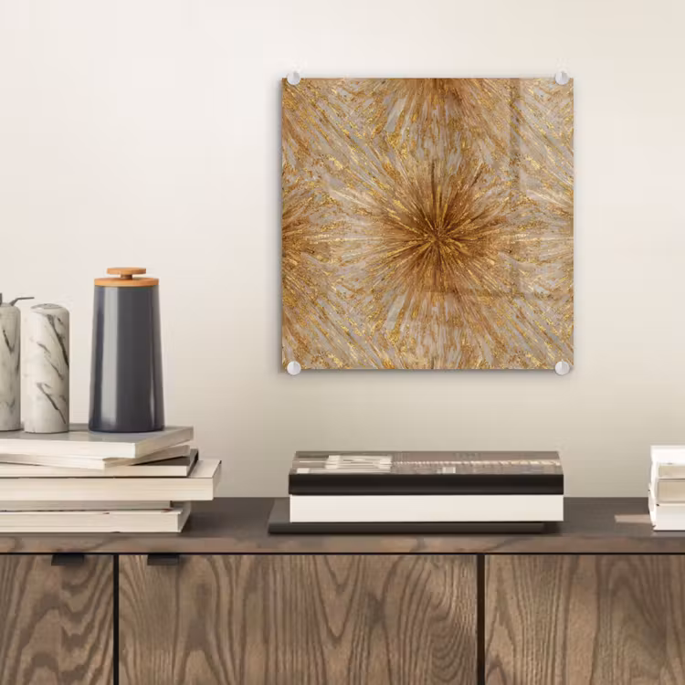 Glas schilderij - Explosie - Abstract - Goud - Wit — 2