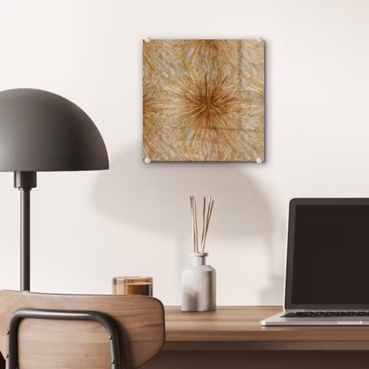 Glas schilderij - Explosie - Abstract - Goud - Wit — 7