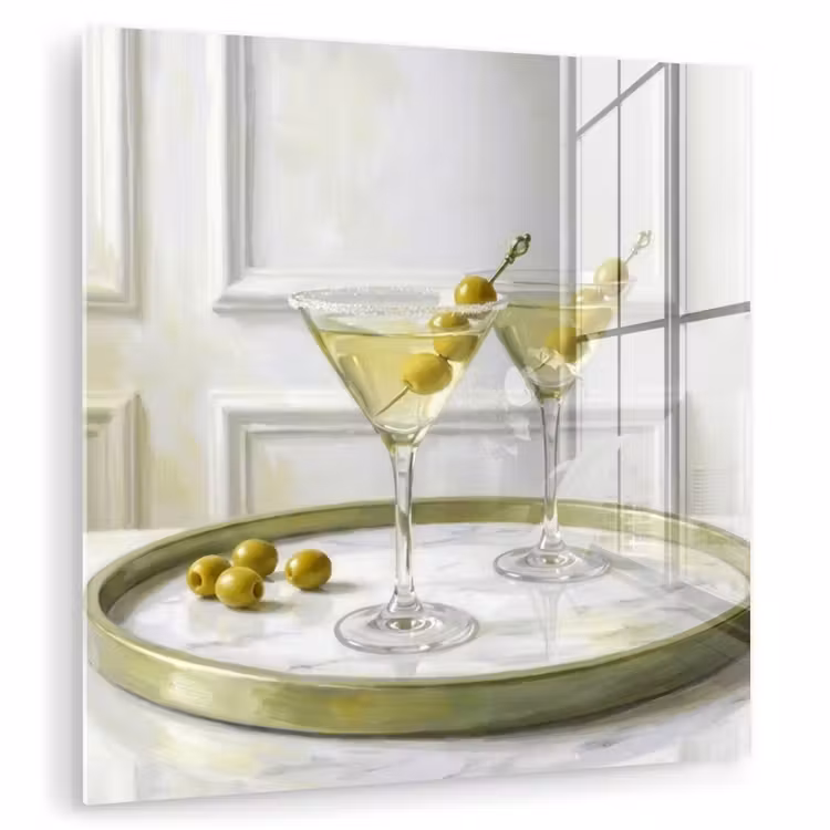 Glas schilderij - Drank - Martini - Olijven - Modern - Wit — 1