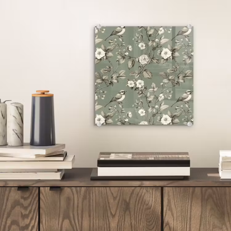 Glas schilderij - Botanisch - Vogels - Groen — 2