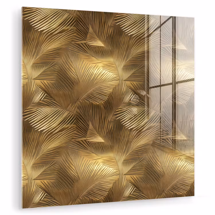 Glas schilderij - Palm - Waaier - Goud — 1
