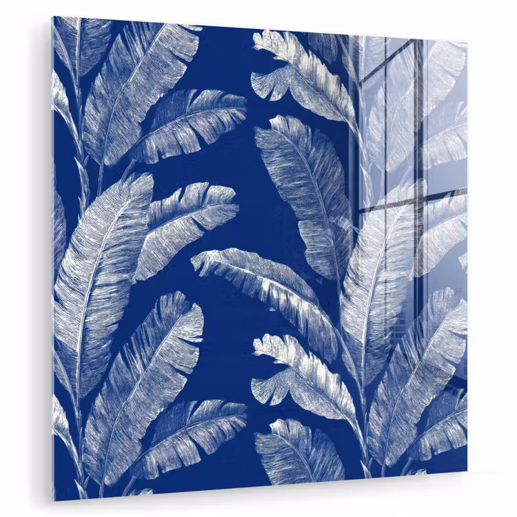 Glas schilderij - Blad - Palm - Blauw — 1