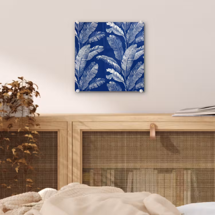 Glas schilderij - Blad - Palm - Blauw — 5