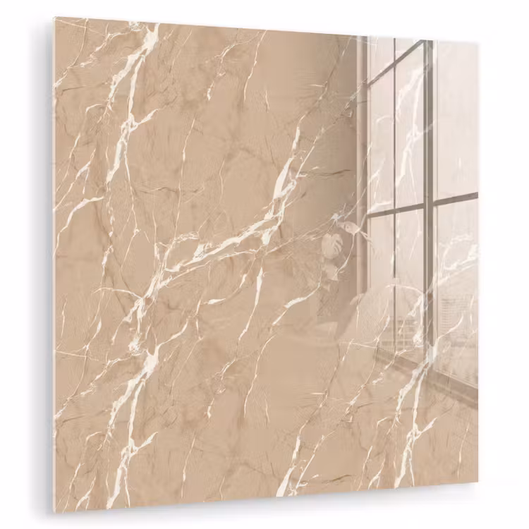 Glas schilderij - Beige - Marmer - Organisch - Wit — 1