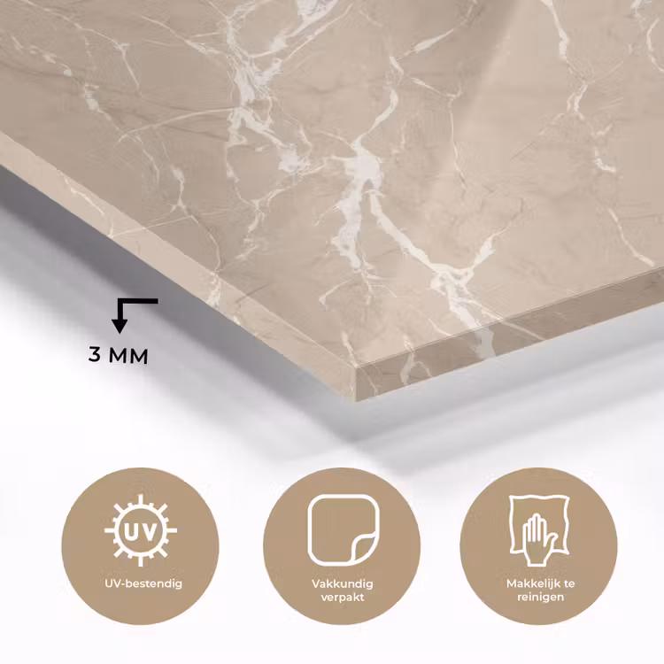 Glas schilderij - Beige - Marmer - Organisch - Wit — 3