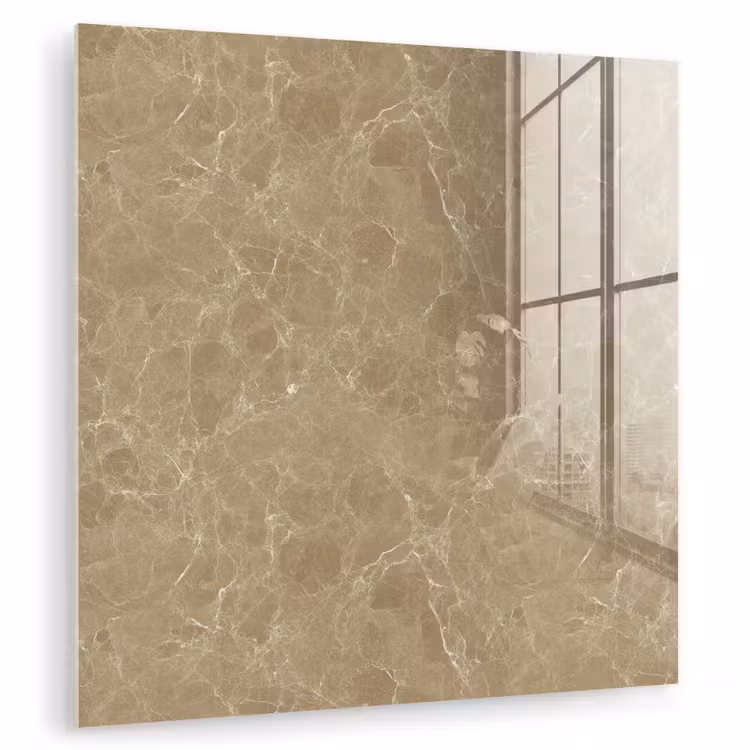 Glas schilderij - Beige - Marmer - Witte aders — 1