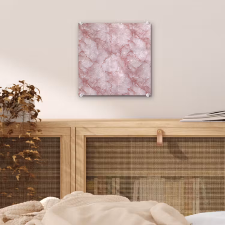 Glas schilderij - Roze - Kwartsmarmer - Aders — 5
