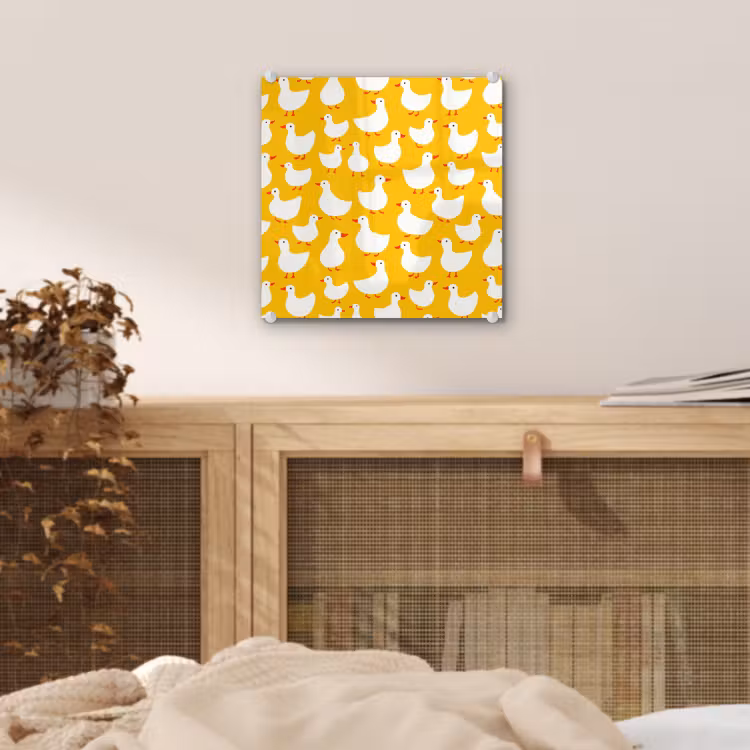 Glas schilderij - Eendjes - Patroon - Geel — 5