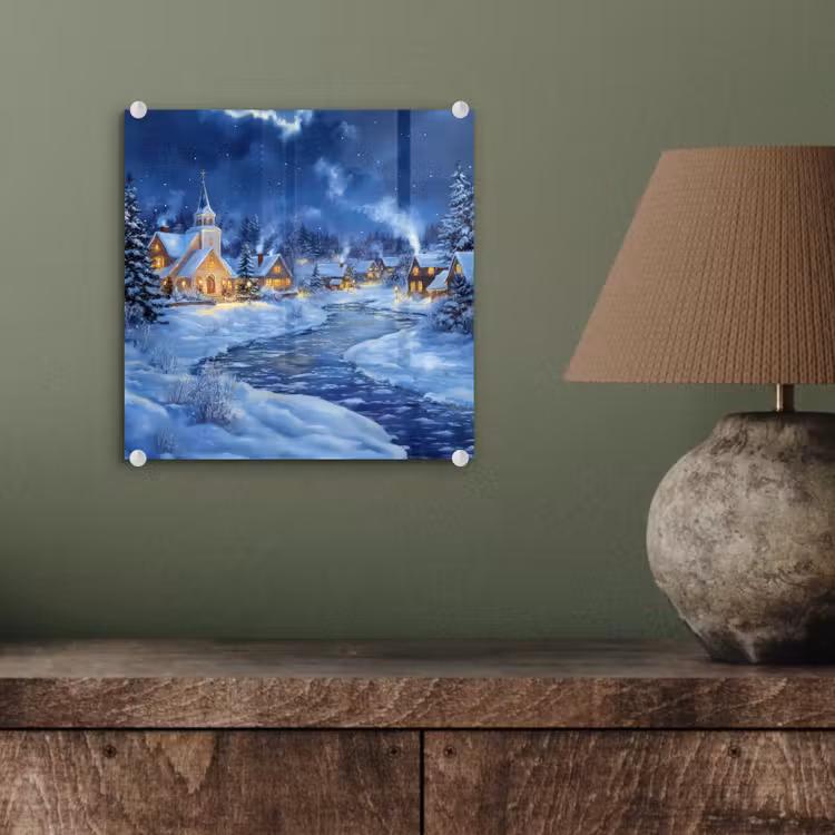 Glas schilderij - Winteravond - Kerstdorp - Donker — 4