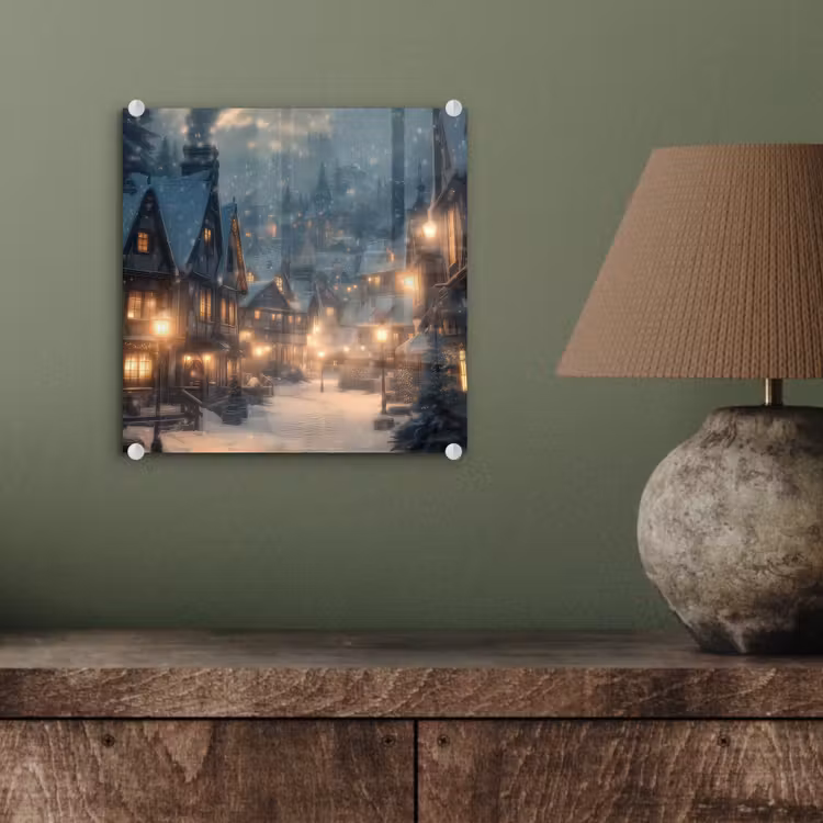 Glas schilderij - Winterdorp - Sneeuw - Donker — 4