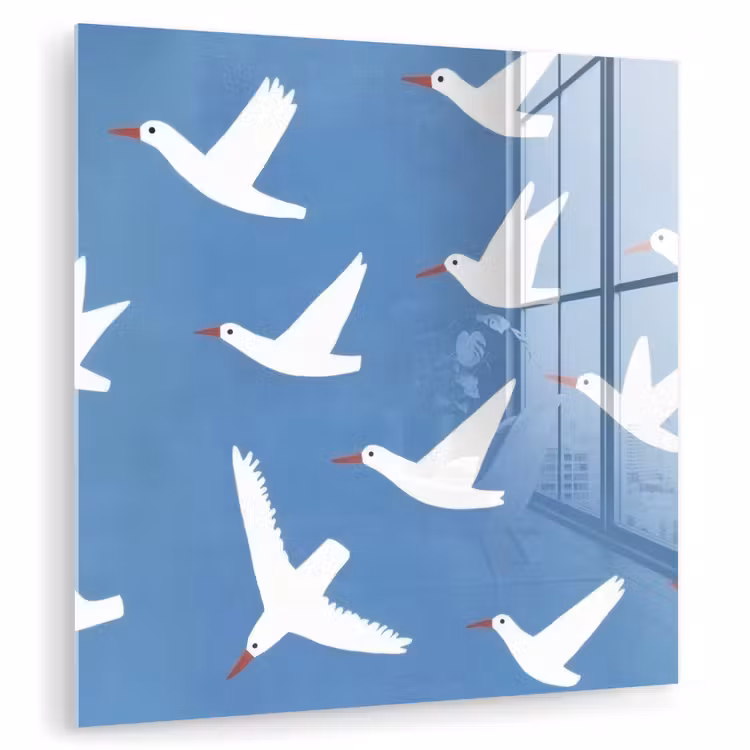 Glas schilderij - Vogels - Wit - Patroon — 1