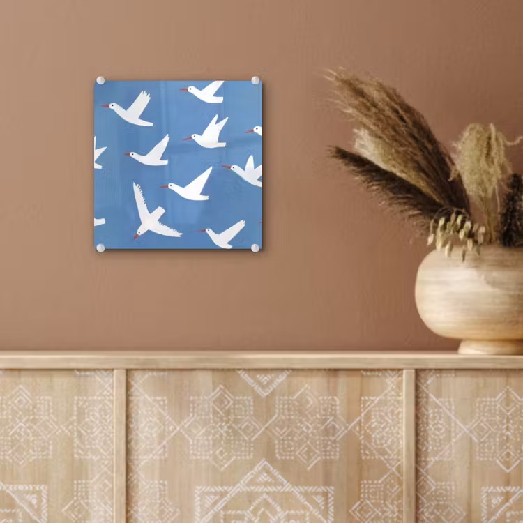 Glas schilderij - Vogels - Wit - Patroon — 6