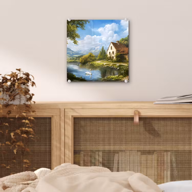 Glas schilderij - Zwaan - Bomen - Rust — 5