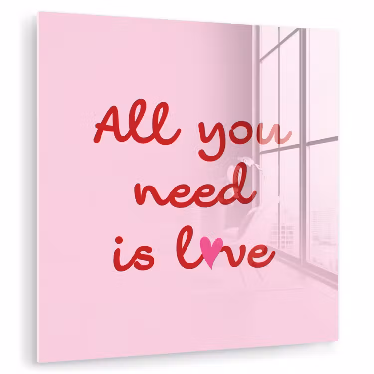 Glas schilderij - Tekst - Roze - Love - Hart — 1