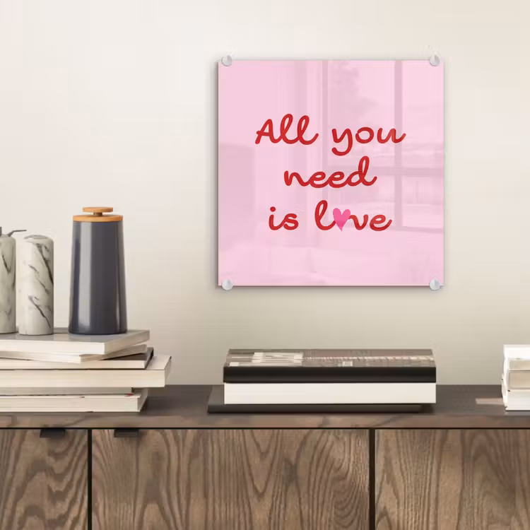 Glas schilderij - Tekst - Roze - Love - Hart — 2