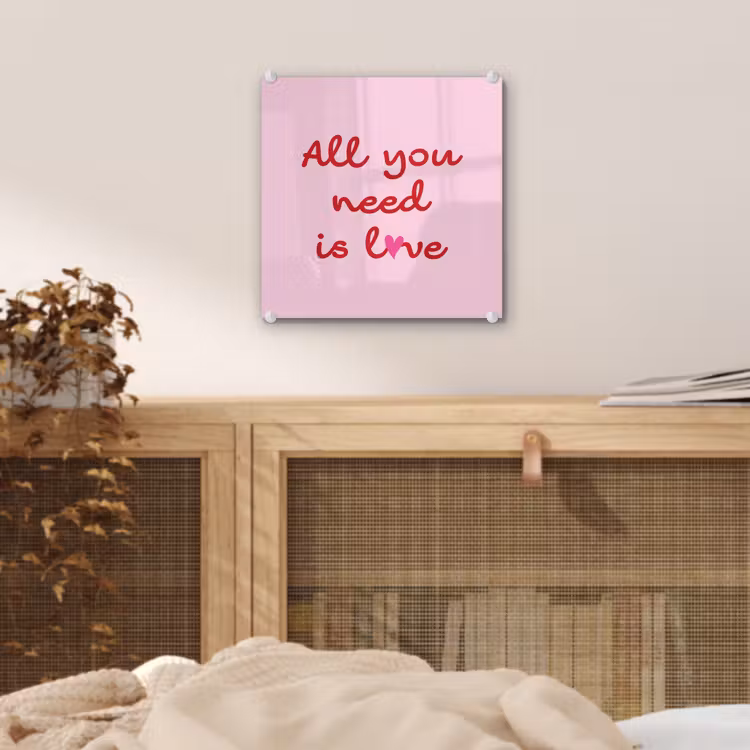 Glas schilderij - Tekst - Roze - Love - Hart — 5