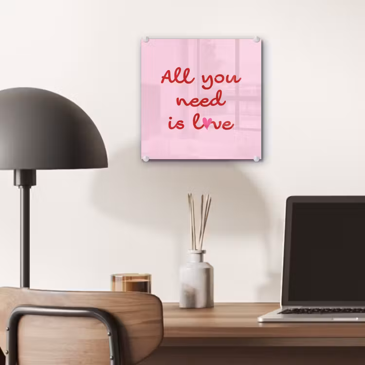 Glas schilderij - Tekst - Roze - Love - Hart — 7