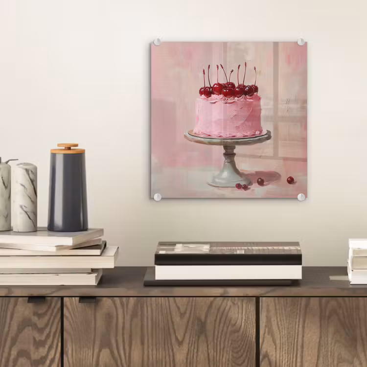 Glas schilderij - Taart - Pink - Cherry — 2