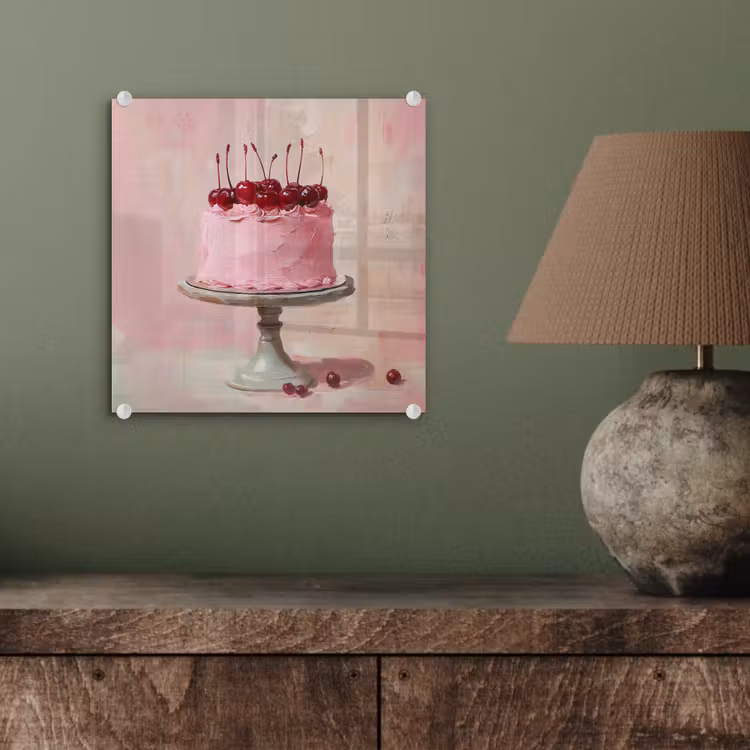 Glas schilderij - Taart - Pink - Cherry — 4