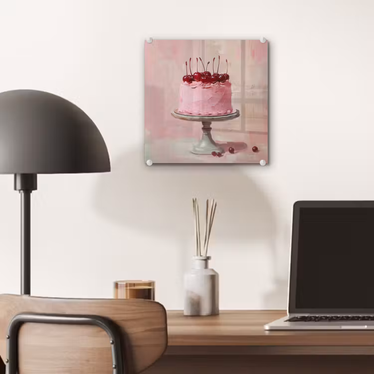 Glas schilderij - Taart - Pink - Cherry — 7