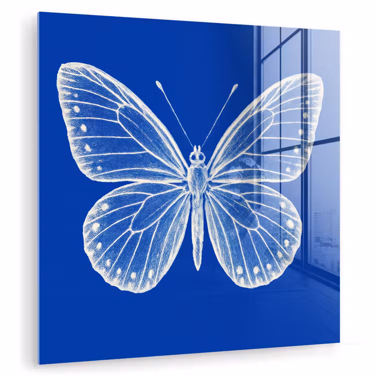 Glas schilderij - Vlinder - Wit - Getekend - Stippen — 1