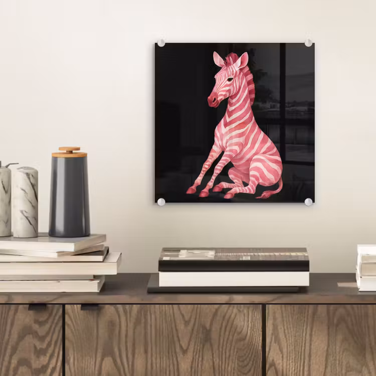 Glas schilderij - Zebra - Roze - Gestreept — 2