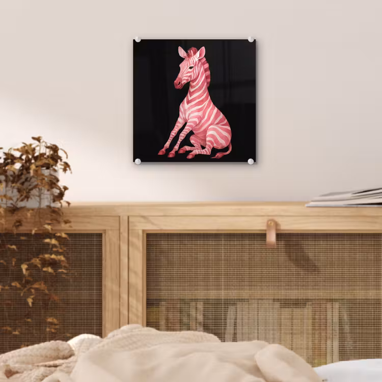 Glas schilderij - Zebra - Roze - Gestreept — 5