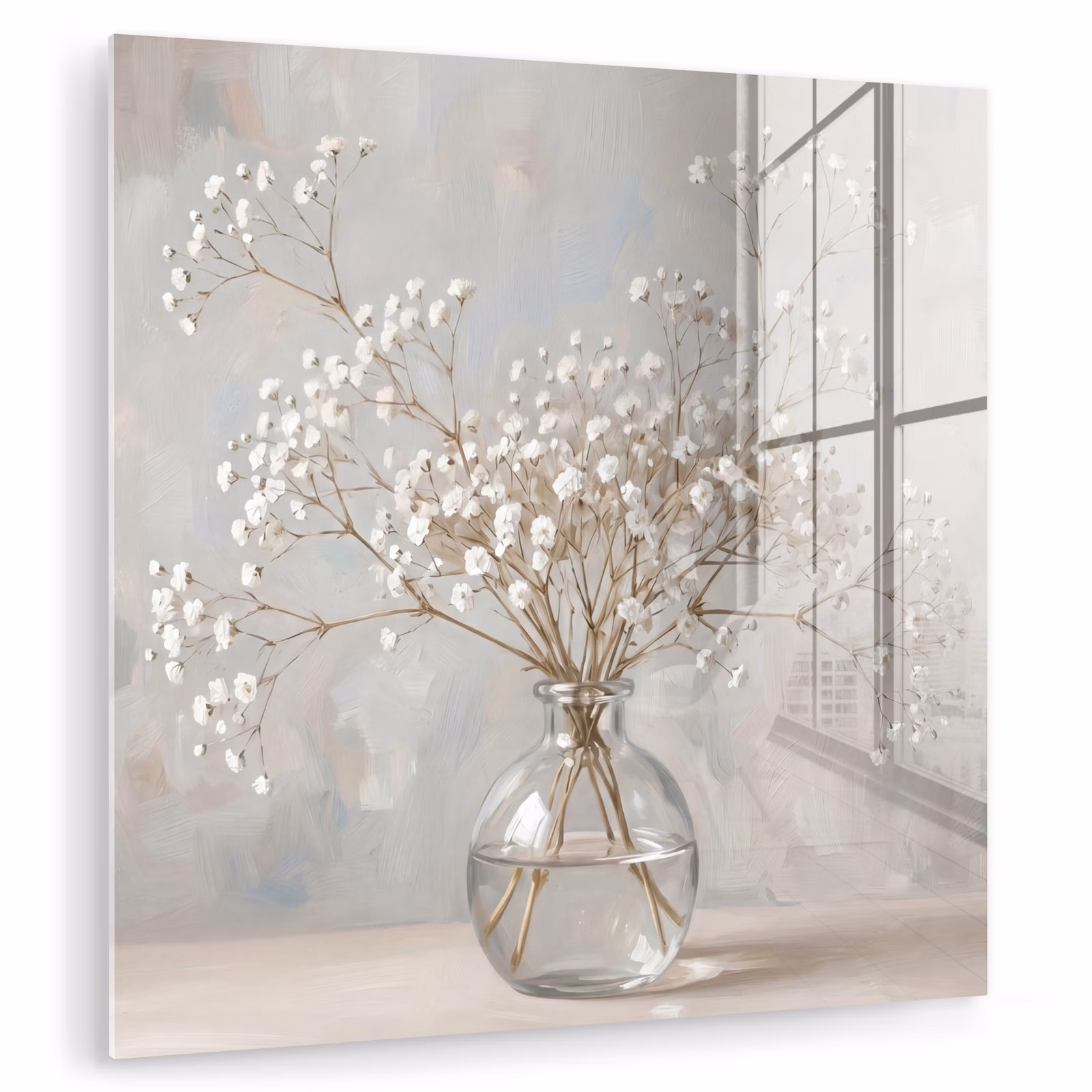 Glas schilderij - Vaas - Gipskruid - Wit — 1
