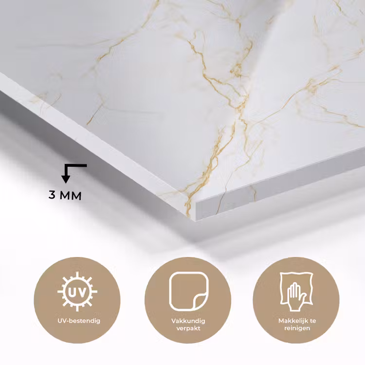 Glas schilderij - Wit - Marmer - Goud - Luxueus — 3